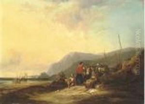 Coastal Landscape With Fisherfolk Resting At Dusk by Snr William Shayer