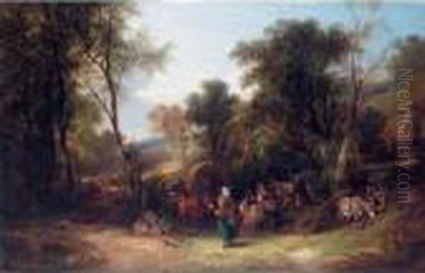 A Gypsy Encampment In A Wooded Landscape - view 1