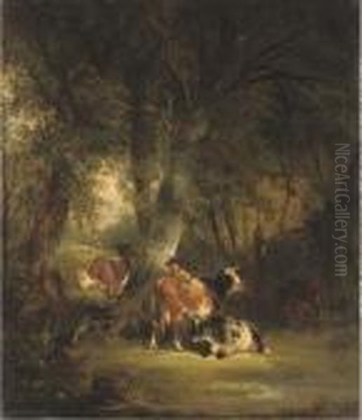 Wooded Landscape With A Drover And Cattle In The Foreground - view 1