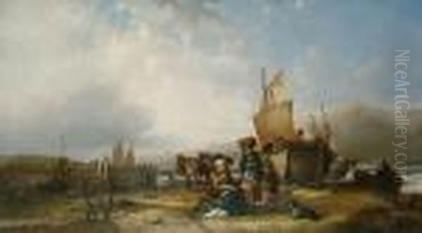 Fisherfolk, Boats And Horses On The Foreshore - view 1