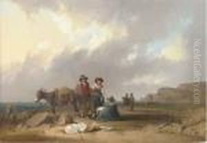 Fisherfolk On The Shore, Southampton Waters, Isle Of Wight by Snr William Shayer