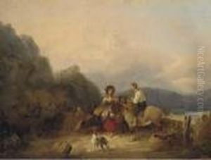 Fisherfolk On A Beach by Snr William Shayer