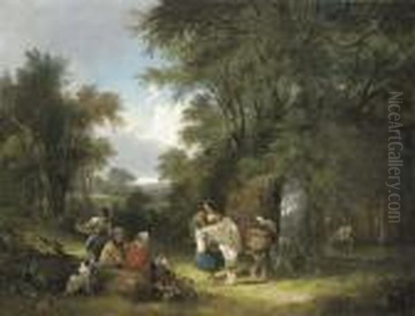 A Gypsy Encampment In A Wooded Landscape - view 1