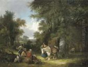 A Gypsy Encampment In A Wooded Landscape by Snr William Shayer