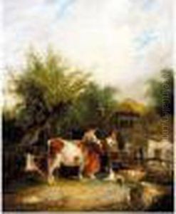 Two Women Washing Clothes Outside A Cottage Two Women Washing Clothes Outside A Cottage