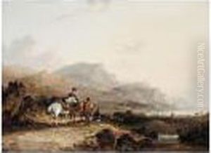 A Rocky Coastal Landscape With Travellers On A Path by Snr William Shayer