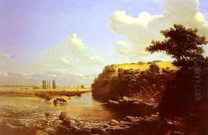 Cattle watering in a River Landscape, believed to be Chile