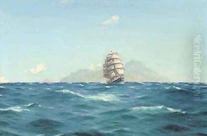 A brigantine off what is thought to be Tenerife by Thomas Jacques Somerscales