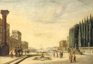 A capriccio with figures crossing a piazza