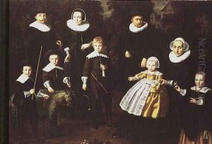 Group portrait of three generations of a family in the grounds of a country house by Dirck Dircksz. Santvoort