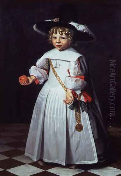 Portrait of a young child holding an orange - view 1