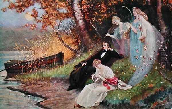 Postcard depicting Robert Schumann 1810-56 with Muses, c.1910 - view 1