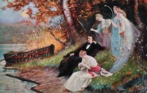 Postcard depicting Robert Schumann 1810-56 with Muses, c.1910 by Karl Schweninger