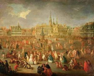 The Grand Place during Mardi Gras, Cambrai, 1765 by Gabriel Jacques de Saint-Anton