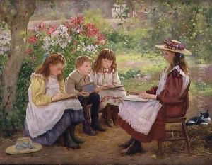 Lesson in the Garden, 1900 by Ada (nee Holland) Shirley-Fox