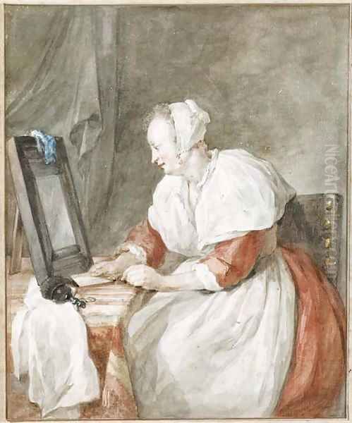 A woman seated at a dressing table - view 1