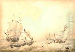 Shipping in a stiff breeze off the low countries by Aert Schouman