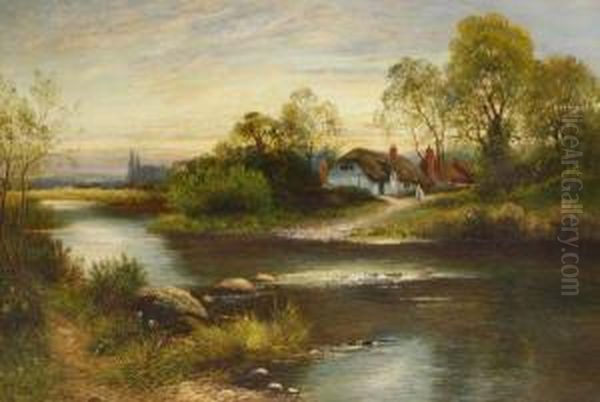 Figures By A Riverside Cottage - view 1