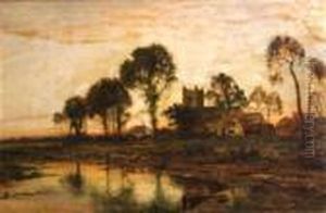 An Evening Landscape With A Church In The Distance