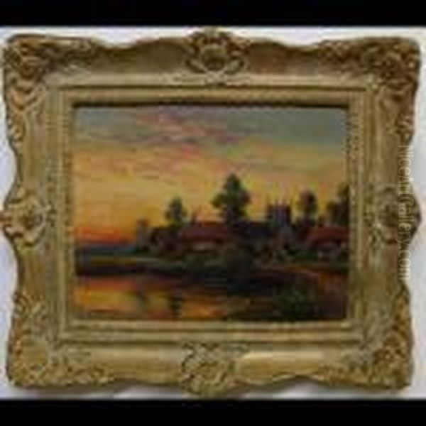 Village, Evening; Return Of The Flock - view 1