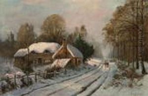 Figures On A Country Road Beside A Cottage In A Winterlandscape