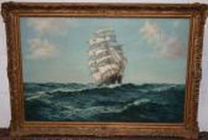 Three Masted Sailing Ship At Sea