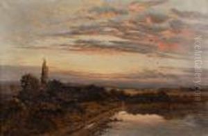 Rural Landscape With Figures At The Edge Of A Lake by Daniel Sherrin