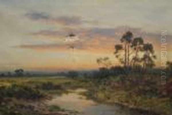 Figuresresting By The Shores Of A Stream At Sunset - view 1