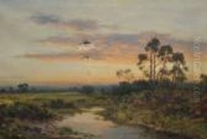 Figuresresting By The Shores Of A Stream At Sunset by Daniel Sherrin