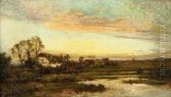 Figures By A Cottage, Sunset - view 1
