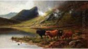 Highland Cattle On A Loch by Daniel Sherrin