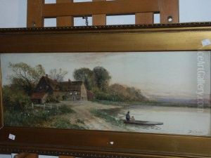 River Landscape, With Rowing Boat And Farm House by Daniel Sherrin