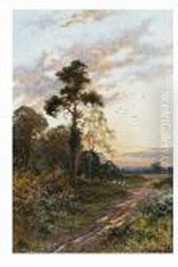 A Country Lane With Farmer
Droving Sheep And Figures Resting By The Wayside, And Another Similar by Daniel Sherrin