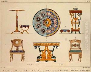 Furniture designs, engraved by Mme Soyer, plate 37 from Modeles de Meubles et de decorations interieures pur les meubles, published 1828-41 by M. Santi