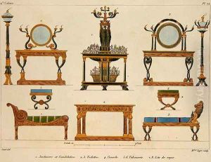Furniture designs, engraved by Mme Soyer, plate 24 from Modeles de Meubles et de decorations interieures pur les meubles, published 1828-41 by M. Santi
