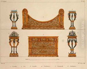 Furniture designs, engraved by Mme Soyer, plate 28 from Modeles de Meubles et de decorations interieures pur les meubles, published 1828-41 by M. Santi