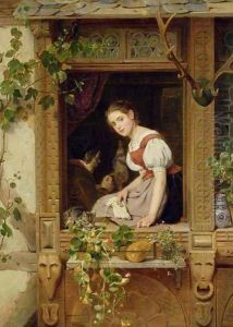 Dreaming on the windowsill by August Friedrich Siegert