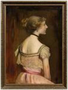 Back View Of Woman In Pink Dress by Everett Shinn