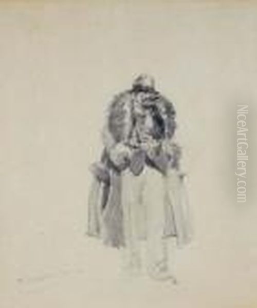 Study Of A Man In A Fur Collared Coat Smoking A Cigar (from - view 1