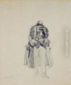 Study Of A Man In A Fur Collared Coat Smoking A Cigar (from