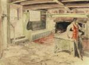 Interior--man In Red Vest by Everett Shinn