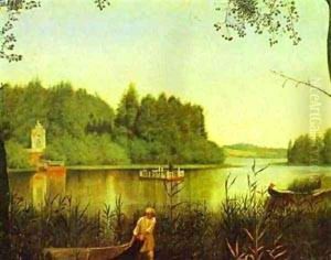 View Of A Moldino Lake In The Estate Of Ostrovky 1840s-1850s by Grigori Vasilievich Soroka