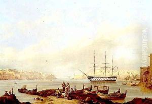 H.M.S. Brunswick at Anchor in Grand Harbour, Valletta, Malta