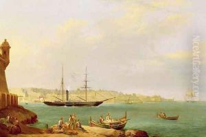 H.M.S. Vesuvius leaving Grand Harbour, Valletta, Malta
