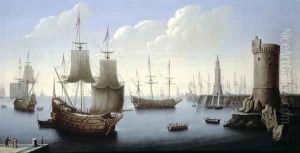 A Mediterranean Port Scene by Raffaelo Sorbi