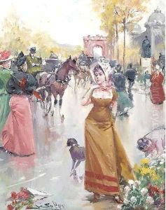 Buying flowers on a bustling Parisian boulevard