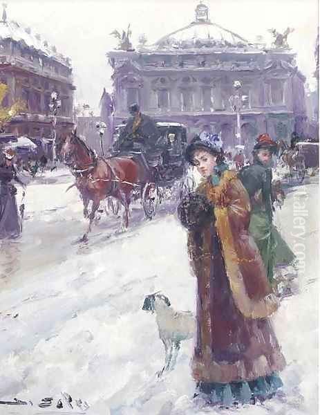 Figures in the snow before the Opera House, Paris 2 - view 1