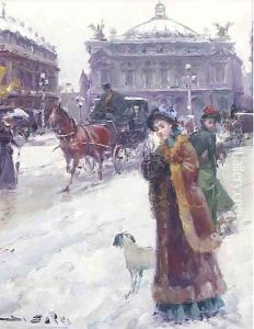 Figures in the snow before the Opera House, Paris 2 by Joan Roig Soler