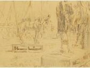 A View Of Two Horses Standing On Boxes In A Circus Ring by Walter Richard Sickert