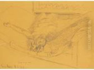 A Portrait Of A Fore-shortened Nude Lying On A Bed With Her Arms Outstretched by Walter Richard Sickert